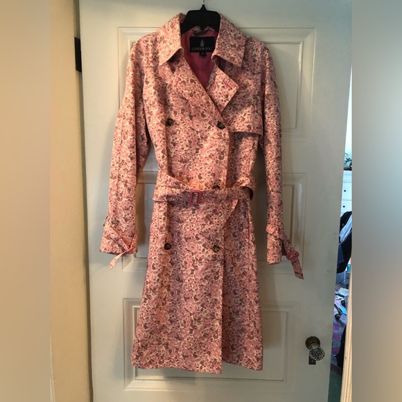 London Fog Pink Floral Trench Coat M